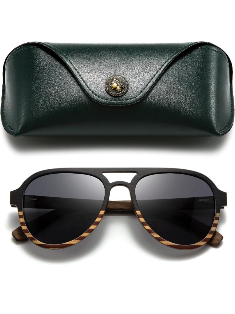 Classic Aviator Sunglasses for Men & Women - Polarized UV400 Lenses, Wood Frame